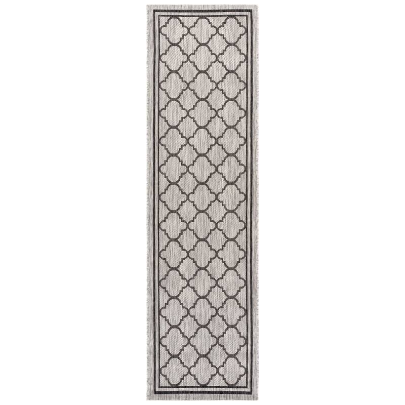 SAFAVIEH Courtyard Kamini Indoor/ Outdoor Waterproof Patio Backyard Rug - 2'3" x 8' Runner - Light Grey/Black