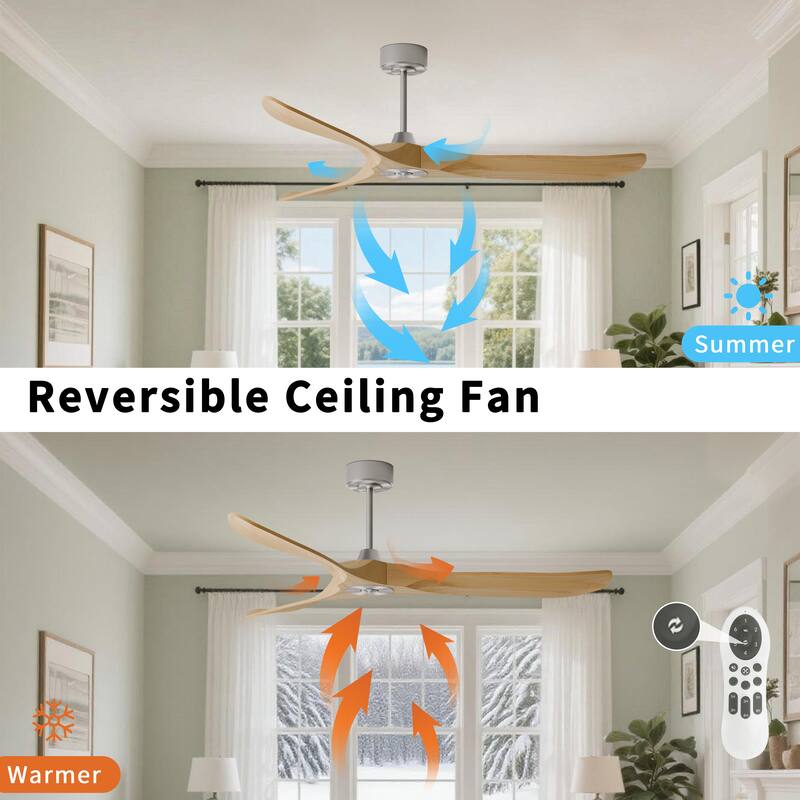 Modland 60-Inch Wood Ceiling Fan with Remote, DC Motor for living room - 60