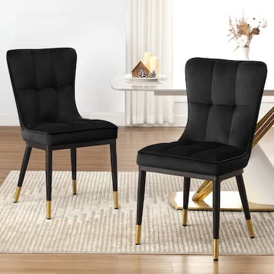 Velvet Upholstered Dining Chairs with Metal Legs, Set of 2/4 - 35.8"H x 18.9"W x 23.2"D