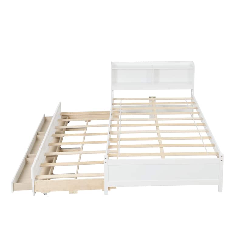 Twin/Full Captain Bed Pine Bed Frame with Twin Trundle and Storage