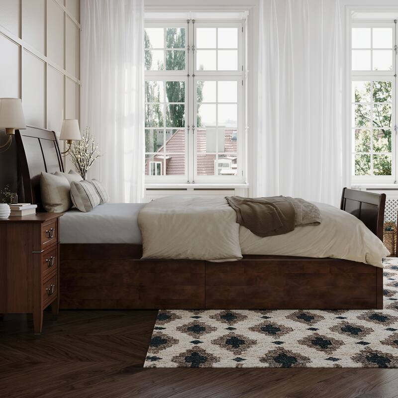 AFI Portland Solid Wood Platform Bed with Matching Footboard and Storage Drawers