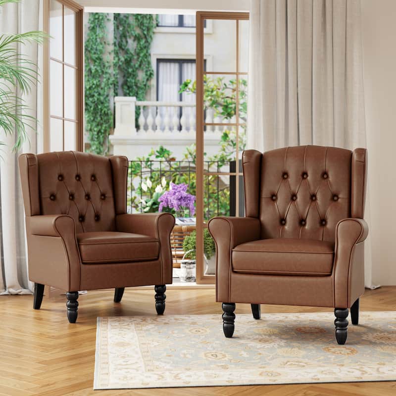Button Tufted Wingback Upholstered Accent Chairs Set of 2