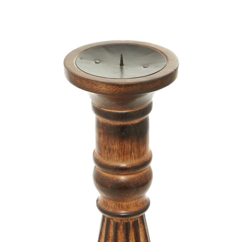 Brown Mango Wood Tall Turned Decorative Candle Holder (Set of 3)