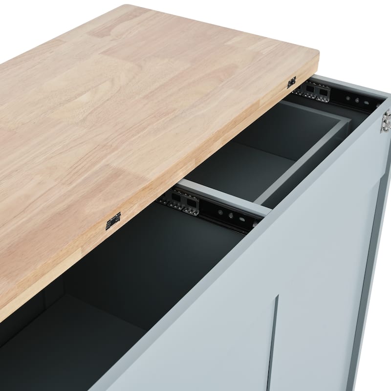 Roomfitters Kitchen Island with Foldable Counter Top, Kitchen Storage Cart with Slide-Out Shelf, Towel Rack and Drawer