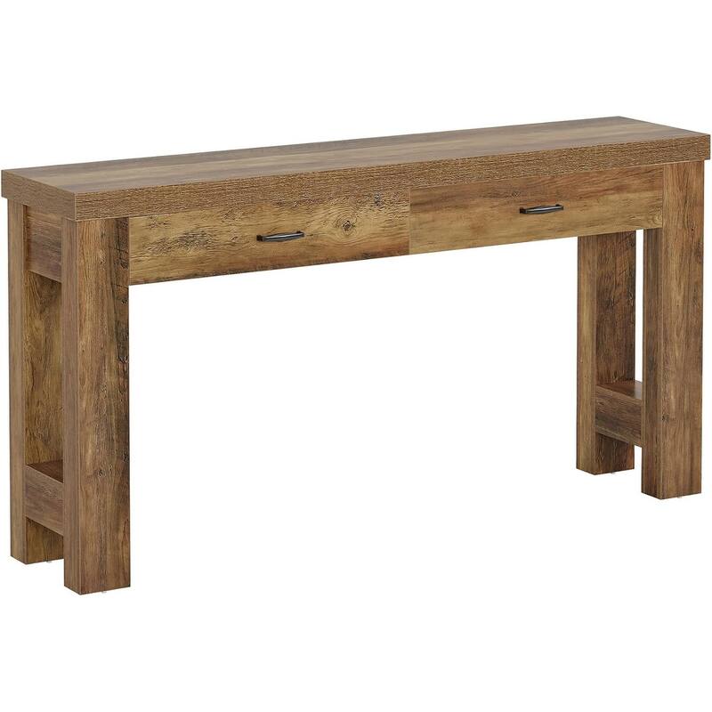 63" Wood Farmhouse Console Sofa Tables Behind Couch with 2 Drawers - 63" W × 13.8" D × 31.5" H