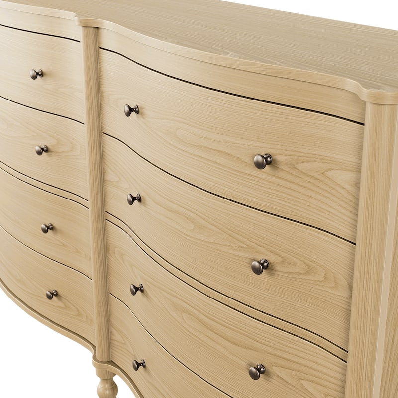 Elegant 8-Drawer Dresser with Solid Wood Legs, Vintage Curved Front Chest of Drawers for Bedroom Storage
