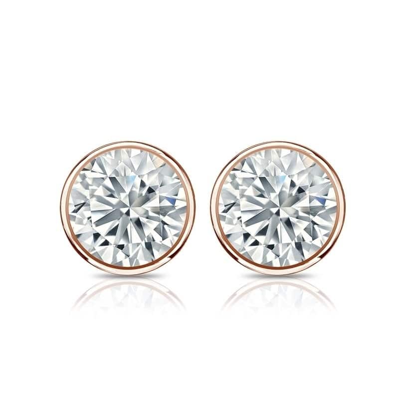 Auriya 1 1/2ctw Round Bezel Set Diamond Stud Earrings 14kt Gold GIA Certified