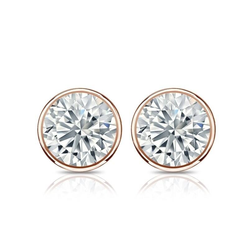 Auriya 1 3/4ctw Round Bezel Set Diamond Stud Earrings 14kt Gold GIA Certified