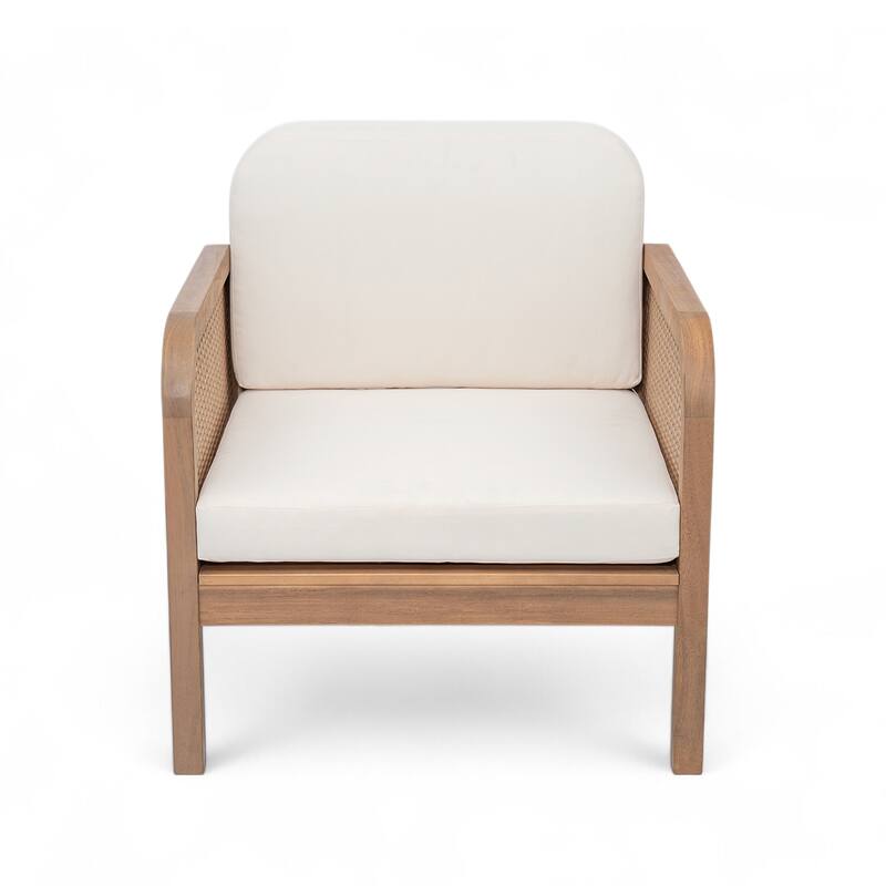 Teak Haven Outdoor Solid Wood Wicker 5-Piece Patio Conversation Set with Waterproof Cushions