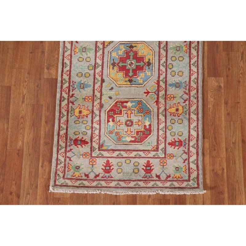 Hand Knotted Oriental 100% Wool Carpet Traditional Geometric Multi-Colored Kazak Runner Rug - 19' 10'' X 2' 6''