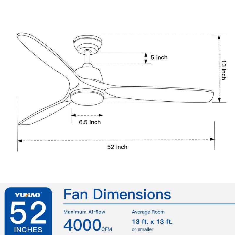 52" Intergrated LED Ceiling Fan Lighting with Remote Control, Solid Wood Ceiling Fan Blades