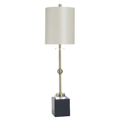 Halle Brass Buffet Lamp - Modern Design on Black Pedestal Base - Cream Shade