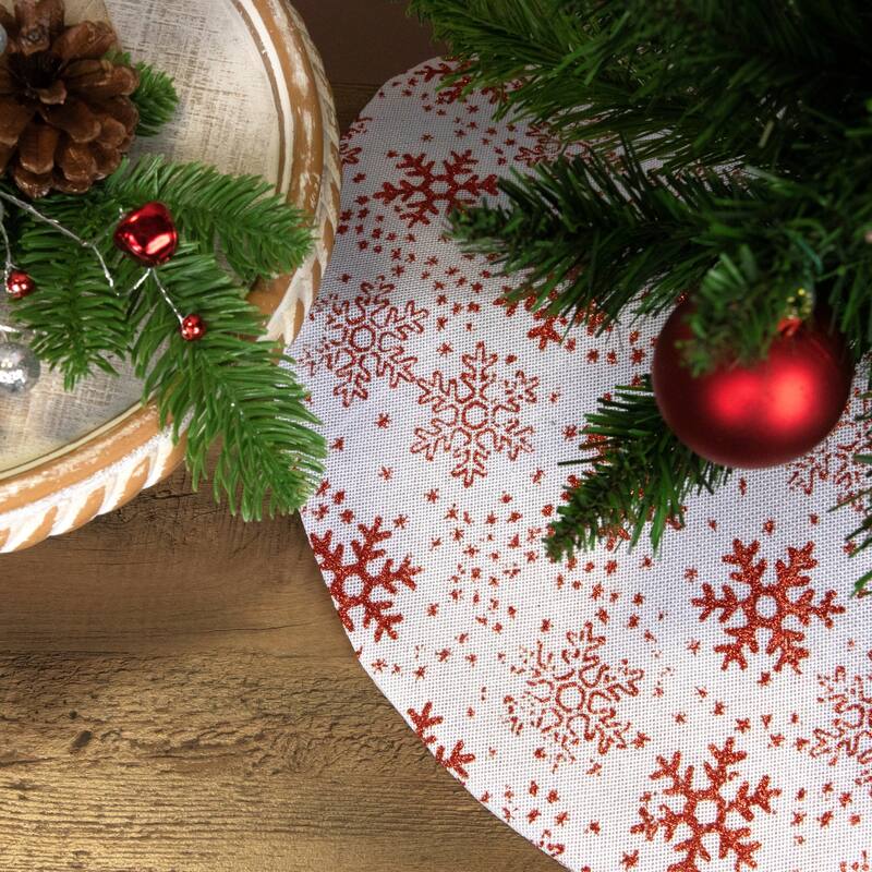20" White and Red Glitter Snowflake Mini Burlap Christmas Tree Skirt - 20