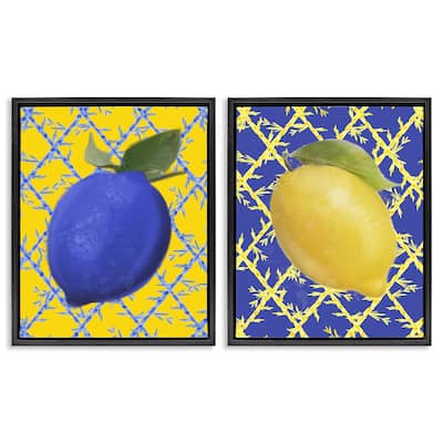 Stupell Bold Blue & Yellow Lemons Framed Floater Canvas Wall Art Design By Matthew Piotrowicz (Set of 2)