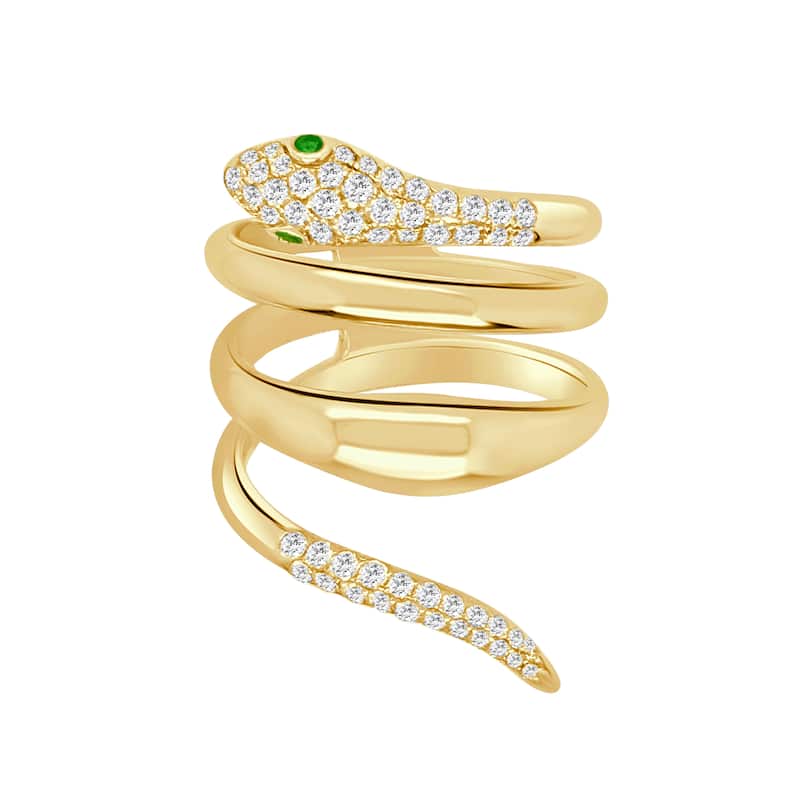 Auriya 14k Gold Diamond and Emerald Snake Wrap Ring 0.38 ct. tw. (F-G, VS) - 4 - Yellow
