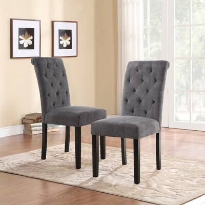 Fabric Upholstery Tufted Parsons Dining Chairs and Black Legs Set of 2