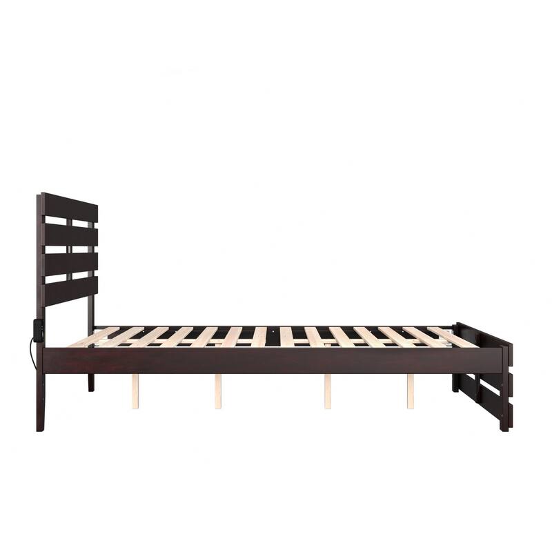 Victorian Bed with Footboard - Espresso Finish - Solid Wood Platform Bed Frame - Modern Farmhouse Style