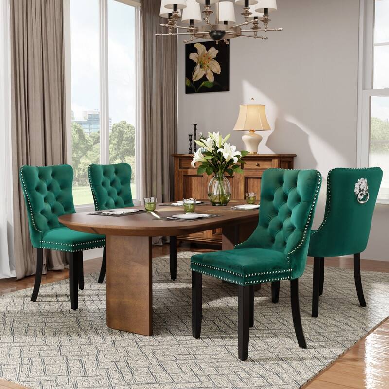 High-end Tufted Velvet Upholstered Nailhead Dining Chair Set of 6 - Set of 4 - Green
