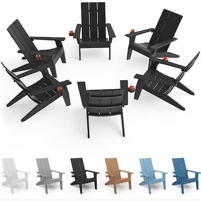 WINSOON All Weather HIPS Outdoor Adirondack Chairs with Cup-Holder Patio Chairs Set of 6