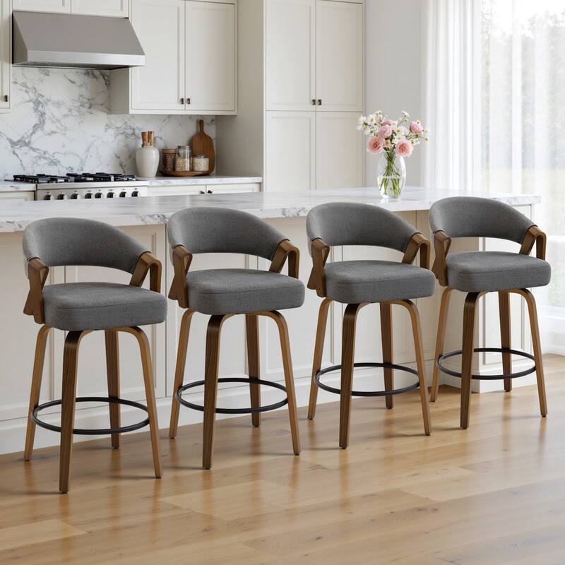 Mid-Century Upholstered Swivel Bar Stool/ Counter Stools with Curved Back - 37.5"H x 20.9"W x 19.9"D