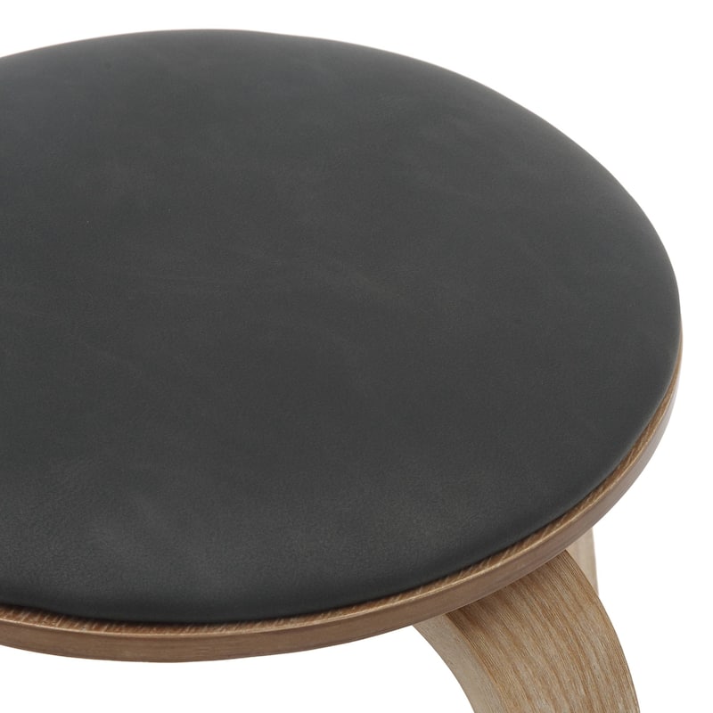 18 in. Leather Counter Stool Round Swivel Seat Poplar Wood Legs