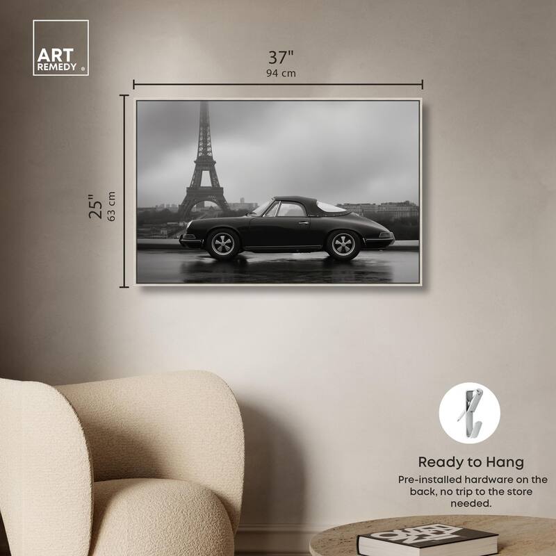 Classic Car and Eiffel Noir Canvas by Art Remedy