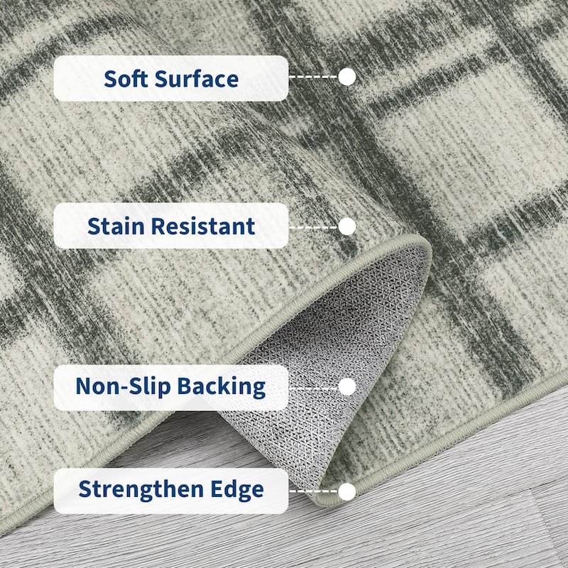 Washable Area Rug, Modern Geometric Area Rugs for Living Room Bedroom, Non-Slip Low Pile Indoor Soft Carpet
