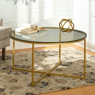 Modern Round Coffee Table, Glass/Gold - Bed Bath & Beyond - 37245790