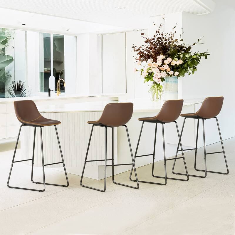 LUE BONA Modern Faux Leather Metal Frame Counter Height Bar Stools (Set of 4)