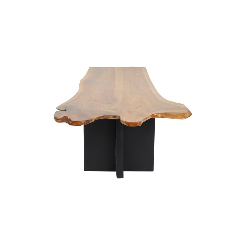 Brown Teak Wood Handmade Living Room Coffee Table with Brown Live Edge Tabletop