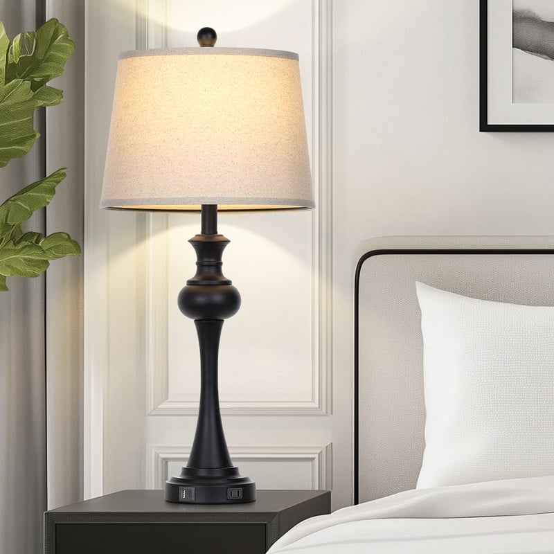 28.75'' Modern Black Table Lamp with USB & Type-C Charging Ports, 3-Way Touch Control(Set of 2) - 13'' x 13'' x28.75''