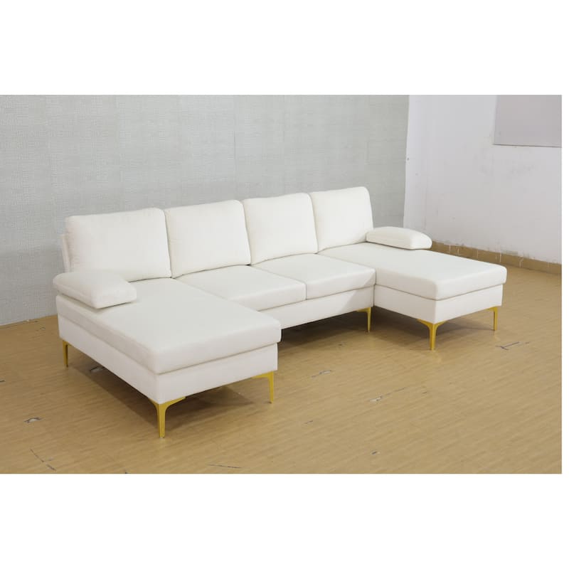 KISRAIS 99.5" Wide 3-Piece Flannel U-shaped Sectional Sofa