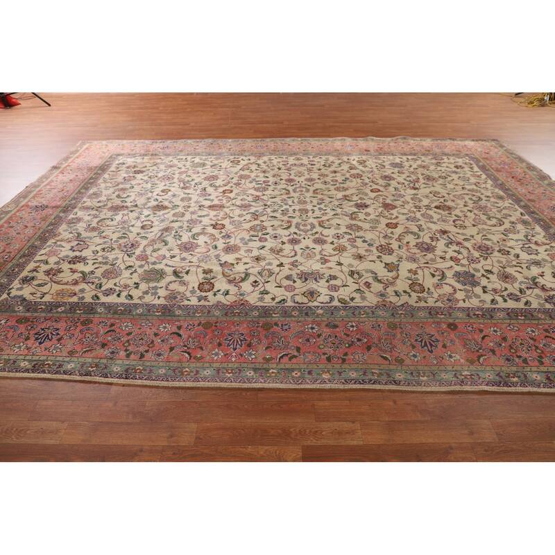 Vegetable Dye Signed Tabriz Persian Antique Rug Handmade Wool Carpet - 9'3"x 13'0"