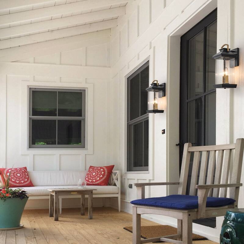 2-Light Outdoor Wall Lantern Sconce with Seeded Glass