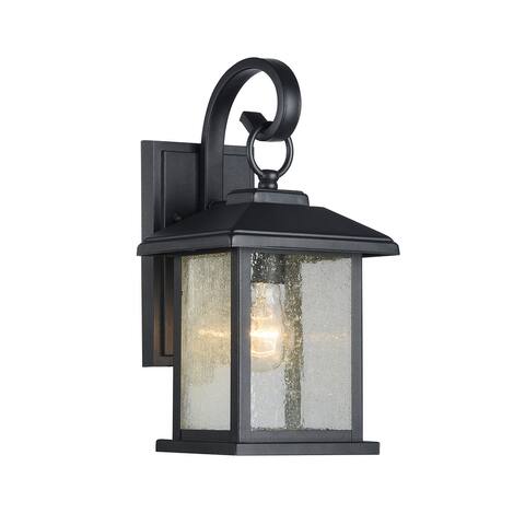 Textured Black Outdoor Wall Sconce Seedy Glass Lantern Lamp Light