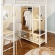 preview thumbnail 9 of 15, White Twin Loft Bed with Desk and Built-in Wardrobe, Metal High Loft Bed with Storage Shelves, Clothes Rail,Built-in Curtains