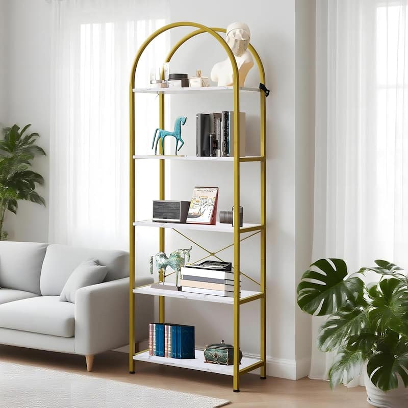 5-Tier Modern Storage Arched Display Rack, Bookshelf for Bedroom, Living Room - N/A