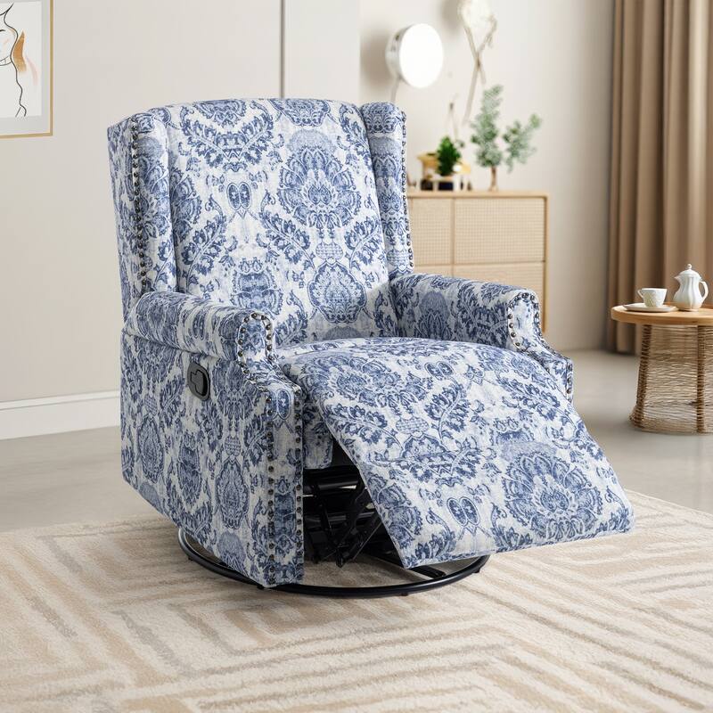 UIXE Roderich Farmhouse Floral Print Swivel Manual Push Back Recliner