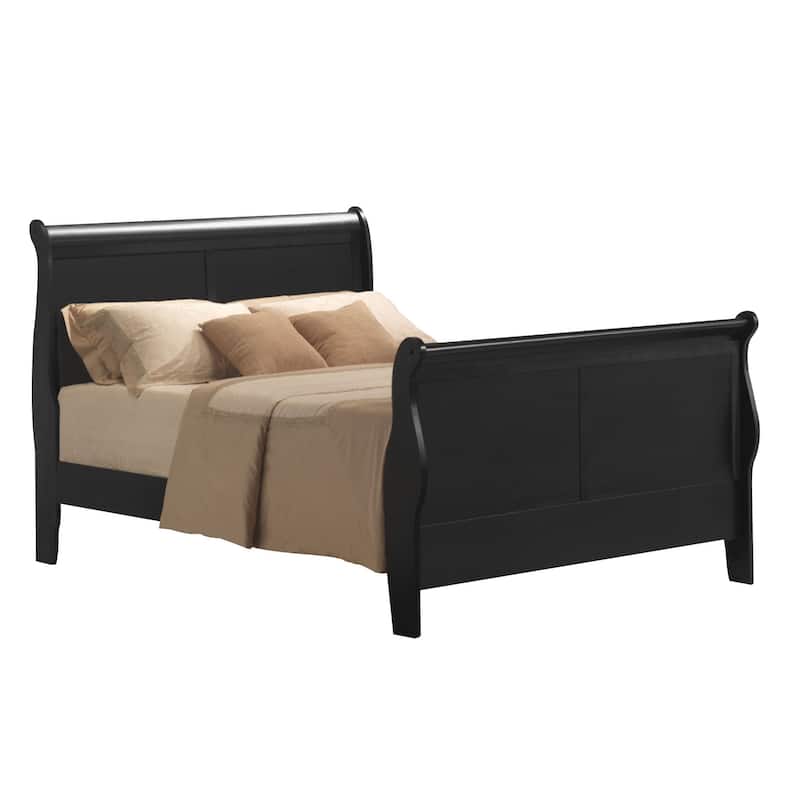 Elegant Black Queen Sleigh Bed with Sturdy Wood Construction - Black