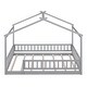 preview thumbnail 6 of 25, Full House Bed with Fence & Roof, Wood Frame for Kids & Teens, Playhouse Style, Grey