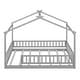 preview thumbnail 6 of 7, Gray Full Size Wood House Bed Frame with Roof and Fence