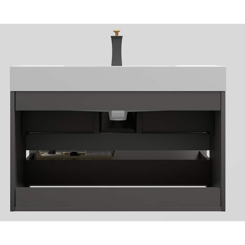 30" Wall-Mounted Bathroom Vanity with Double Door Storage, Solid Wood Frame, Space-Saving Design, Anti-Scratch Floor Mat