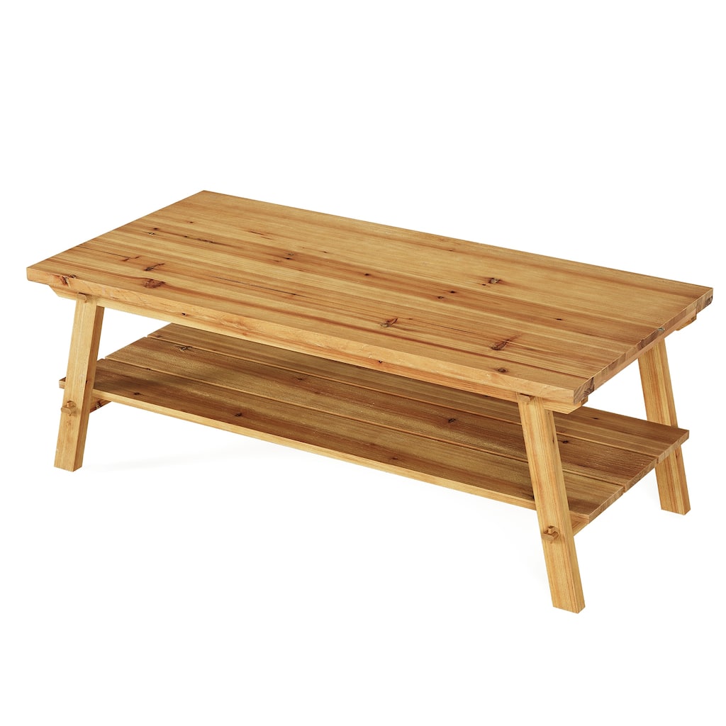 47-Inch Solid Wood Coffee Table, Farmhouse Rectangle Center Table