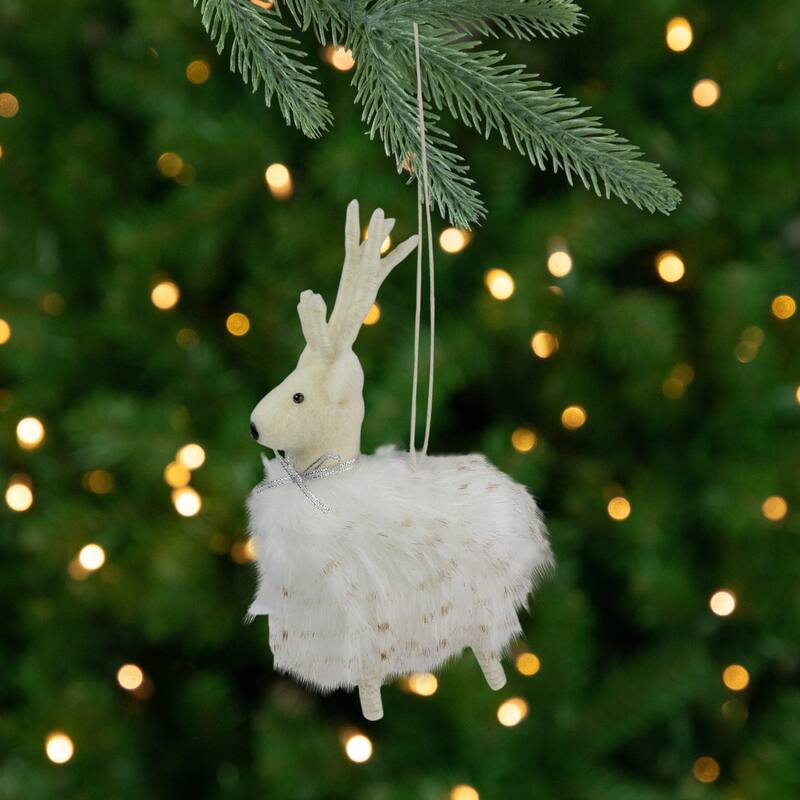 8" White and Beige Reindeer Christmas Ornament