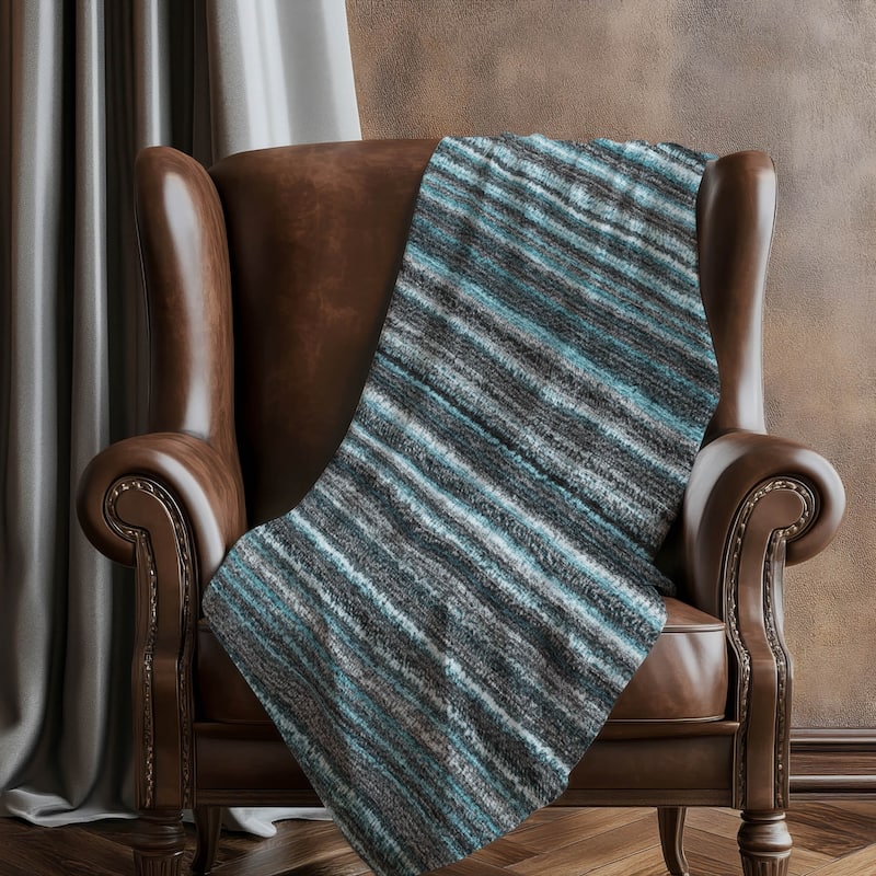Premium Machine Washable Casual Stripes Sherpa Throw Blanket