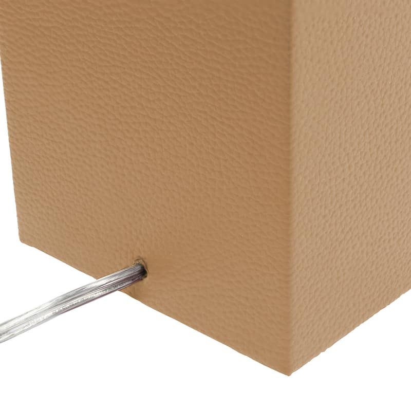 Leather Table Lamp with White Fabric Shade