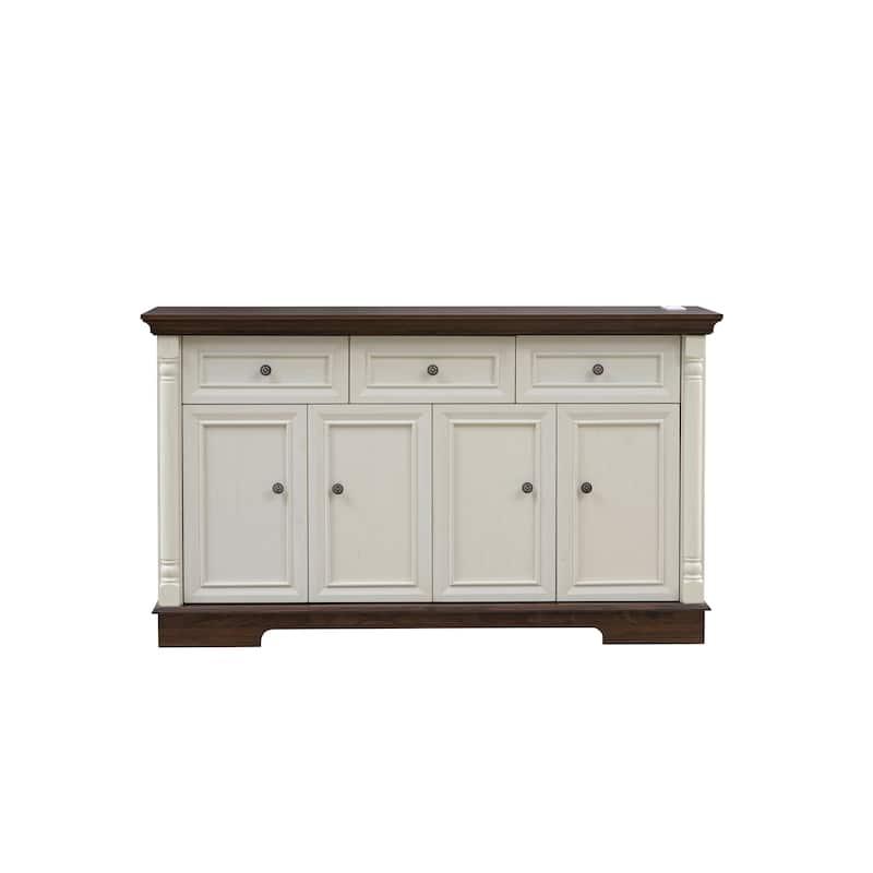 Sideboard Cabinet with Drawers & Doors, Multifunctional Wooden Coffee Bar Cabinet, Large Wall Cabinet with Roman Column Shape