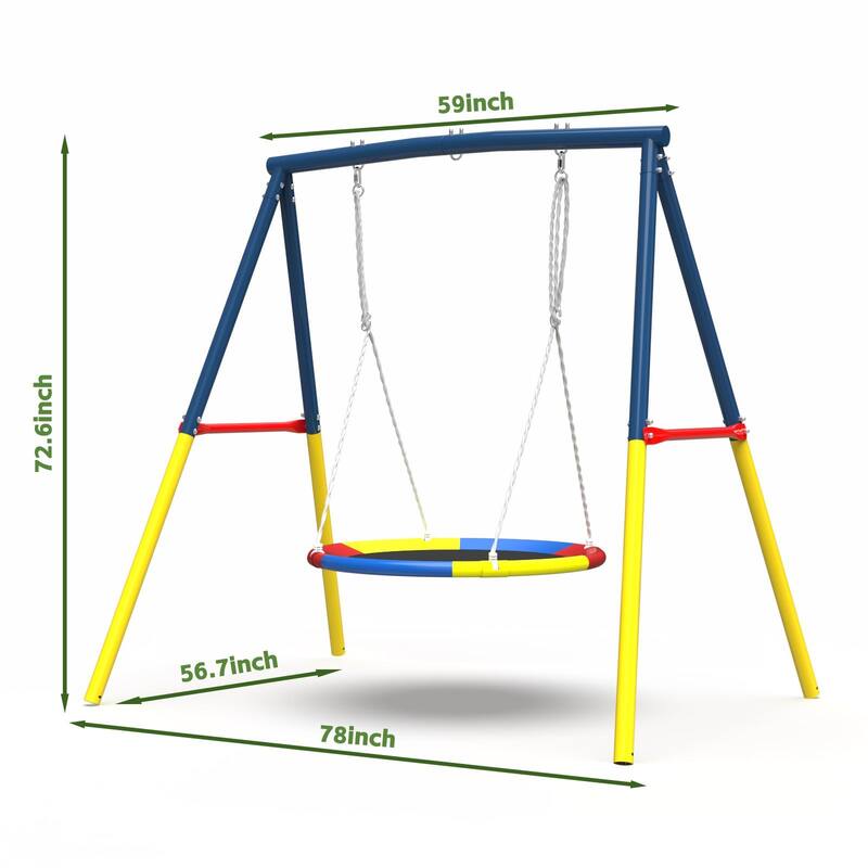 Flying Saucer Swing Set with Heavy Duty A-Frame Metal Swing Stand, Full Steel, Outdoor for Kids, Backyard, Playground