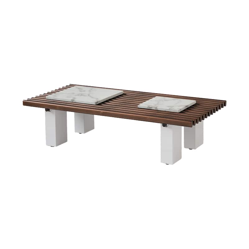 47.24 in. Rectangle Stone Tabletop Coffee Table with Hollow Lattice Design