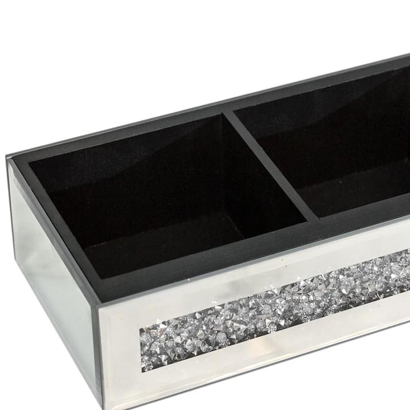 Set Of Two Silver Mirrored Glass Three Section Jewelry Organizers With Faux Crystals